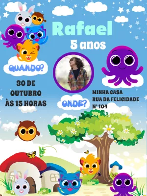 Convite Aniversário Bolofofos com Foto para Editar Online