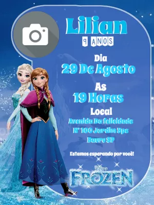 Convite Aniversário Frozen com Foto para Editar Online