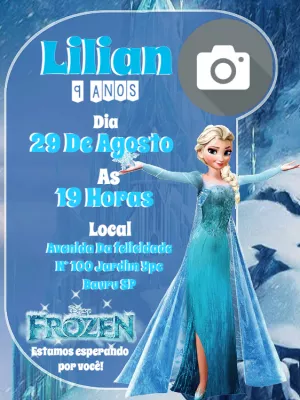 Convite Aniversário Frozen com Foto para Editar Online