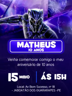 Convite de Aniversário Pantera Negra para Editar Online