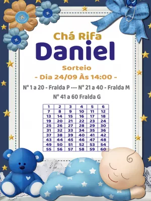 Convite Chá Rifa Menino Ursinho Azul para Editar Online
