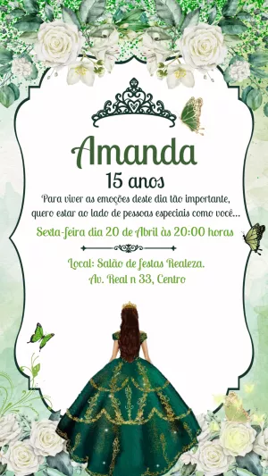 Convite 15 anos Princesa Verde Esmeralda para Editar Online