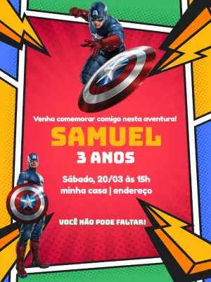Convite de Aniversário Capitão América para Editar Online