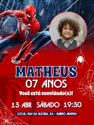 Convite Aniversário Homem-Aranha com Foto para Editar Online