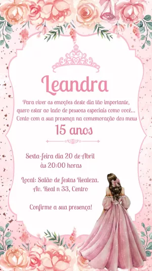 Convite 15 Anos Princesa Floral para Editar Online