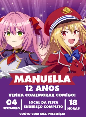 Convite de Aniversário Anime com Guerreiras para Editar Online