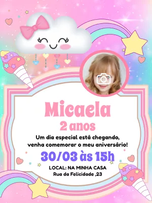 Convite Aniversário Chuva de Amor com Foto para Editar Online