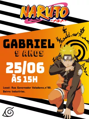 Convite de Aniversário Naruto para Editar e Imprimir Online