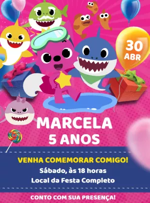 Convite de Aniversário Baby Shark para Editar Online