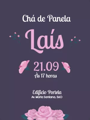 Convite Chá de Panela Floral Roxo para Editar Online