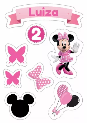 Topo de Bolo Minnie Rosa para Aniversário para Editar