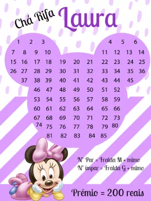 Chá Rifa Minnie Baby com Números para Editar Online