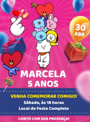 Convite de Aniversário BT21 com Personagens para Editar Online