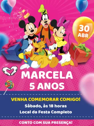 Convite Aniversário Turma do Mickey para Editar Online