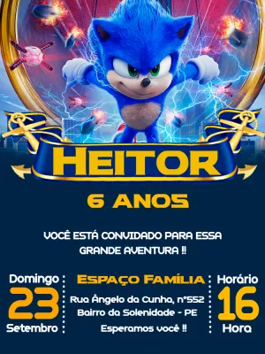 Convite de Aniversário Sonic para Editar Online e Imprimir
