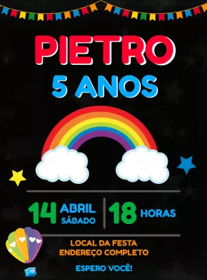 Convite Aniversário Arco Íris Colorido para Editar Online