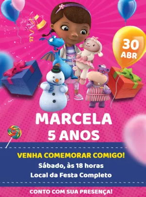 Convite de Aniversário Doutora Brinquedos para Editar Online