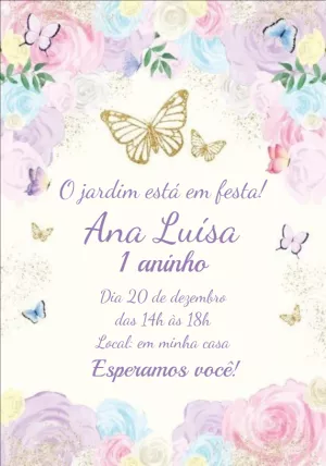 Convite Aniversário Jardim Encantado Borboletas para Editar