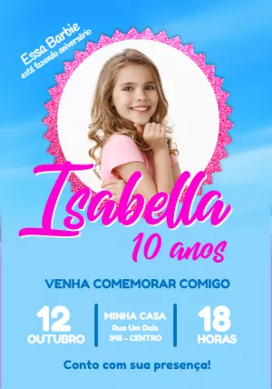 Convite Aniversário Barbie com Foto para Editar Online