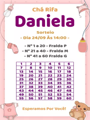 Convite Chá Rifa Menina Delicado com Ursinho para Editar Online