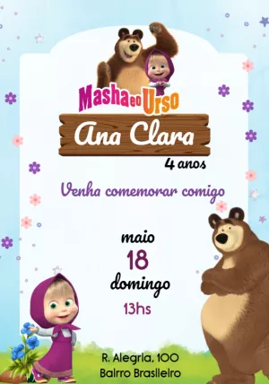 Convite de Aniversário Masha e o Urso para Editar Online
