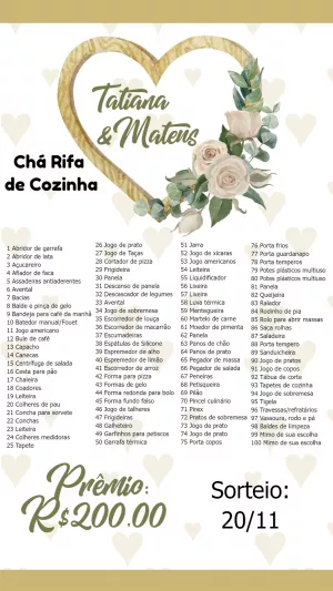 Convite Chá Rifa de Cozinha Floral Delicado para Editar Online