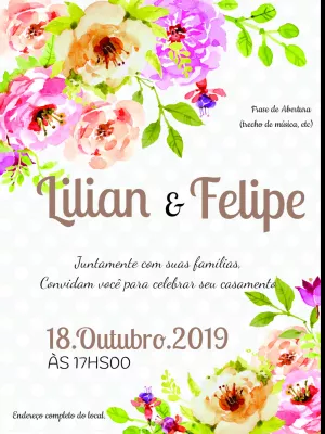 Convite de Casamento Floral Aquarela para Editar Online