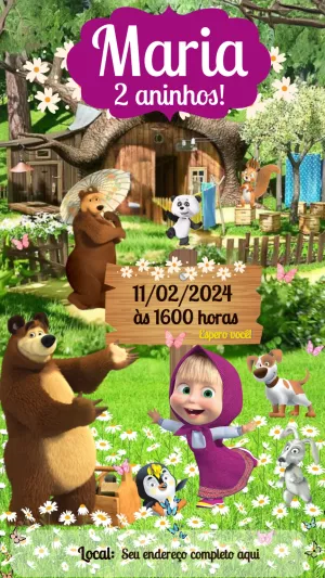 Convite Aniversário Masha e o Urso para Editar Online