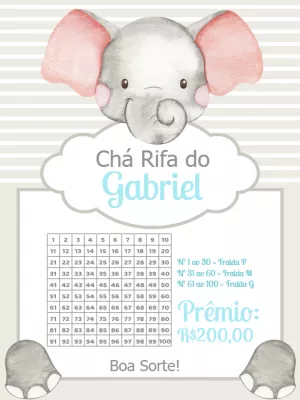 Chá Rifa Elefantinho Fofo: Convite Editável para Chá de Bebê