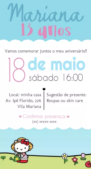 Convite de Aniversário Hello Kitty no Jardim para Editar Online