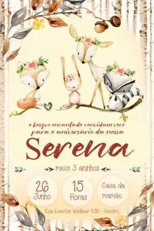 Convite Aniversário Bosque Encantado com Animais para Editar