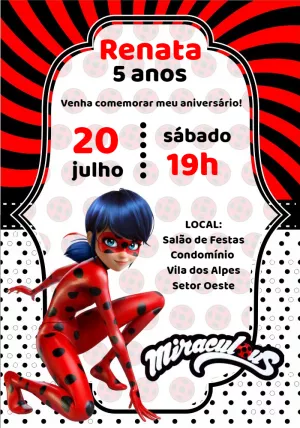 Convite de Aniversário Miraculous Ladybug para Editar Online
