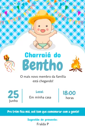 Convite Charraiá de Fraldas com Bebê Fofo para Editar Online