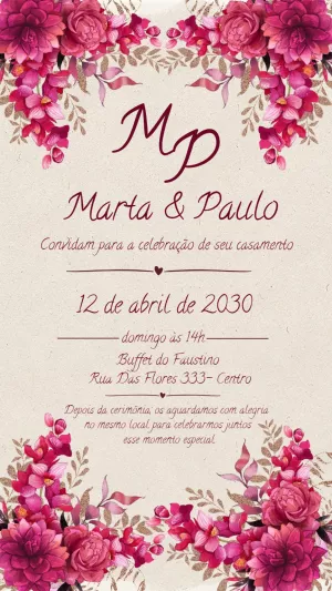 Convite de Casamento Floral Marsala para Editar Online