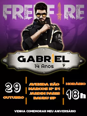 Convite de Aniversário Free Fire com Personagem para Editar