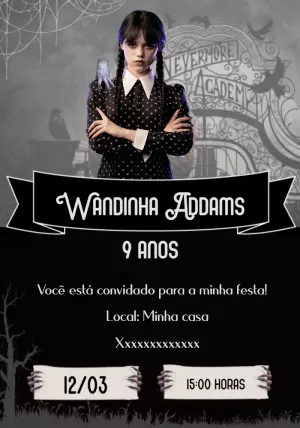 Convite de Aniversário Wandinha Addams para Editar Online