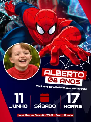 Convite Aniversário Homem Aranha com Foto para Editar Online