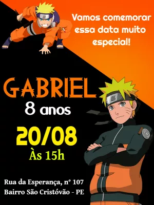Convite de Aniversário Naruto para Editar e Imprimir
