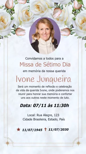 Convite Missa de Sétimo Dia com Foto Floral para Editar Online