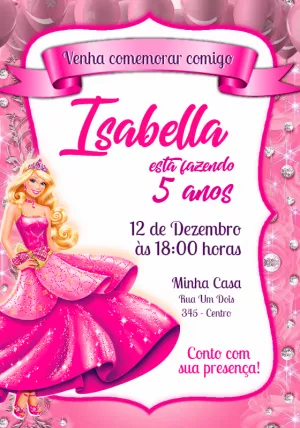 Convite de Aniversário Barbie Princesa para Editar Online
