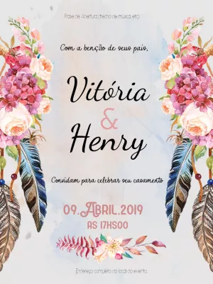 Convite de Casamento Boho Floral para Editar Online