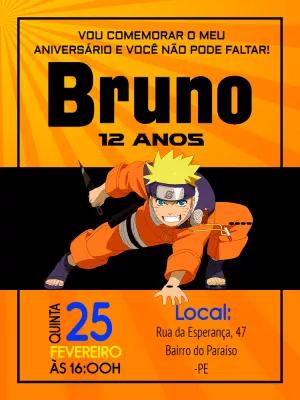Convite Aniversário Naruto para Editar e Personalizar Online