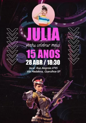 Convite Aniversário Free Fire com Foto para Editar Online
