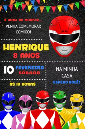 Convite de Aniversário Power Rangers para Editar Online