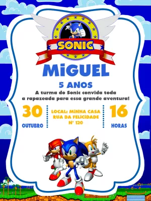 Convite Aniversário Sonic com Personagens para Editar Online