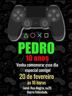 Convite de Aniversário Gamer Videogame para Editar Online