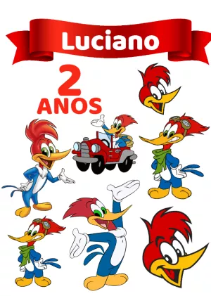 Topo de Bolo Pica Pau Editável para Festa de Aniversário