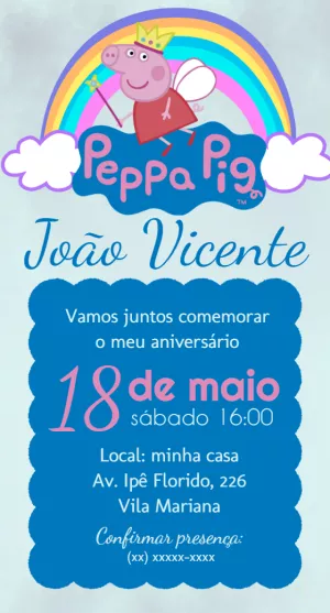 Convite de Aniversário Peppa Pig Fada para Editar Online
