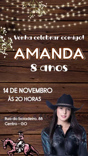 Convite Aniversário Boiadeira Sertanejo para Editar Online