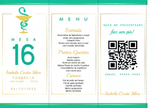 Menu de Mesa Formatura Farmácia para Editar Online
